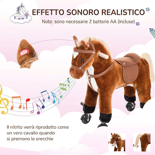 HomCom Wooden Rocking Horse Toy for 24+ Months with Sounds & Wheels for Weight up to 60kg Brown