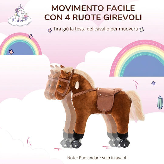 HomCom Wooden Rocking Horse Toy for 24+ Months with Sounds & Wheels for Weight up to 60kg Brown