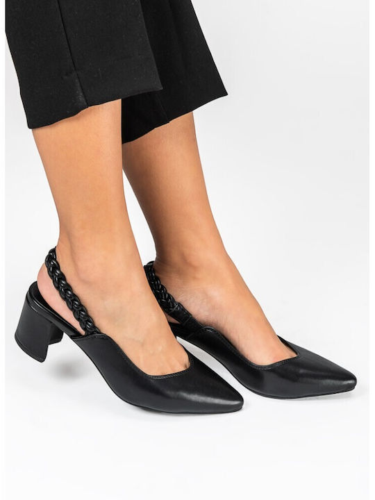 Spitze Zehe Pumps Mit Chunky Mittlerem Absatz Schwarz
