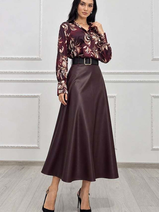 Fustă Midi Din Piele Cloșcă Burgundy