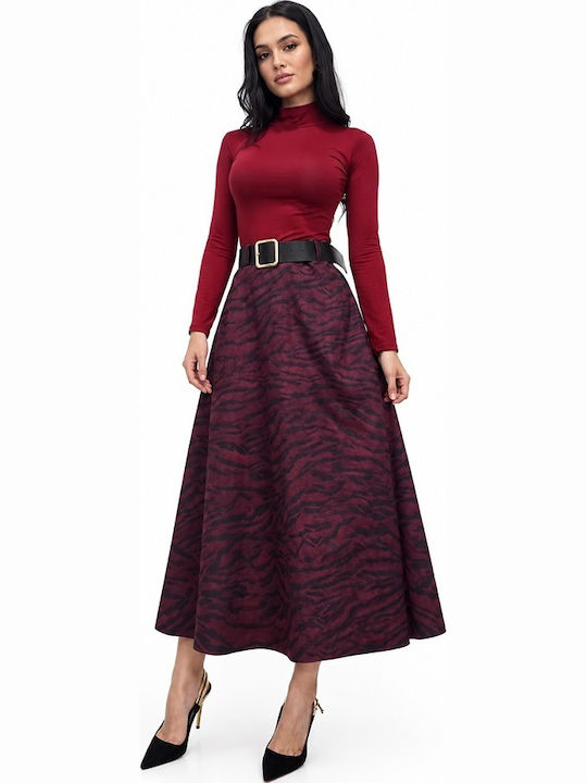 Fustă Midi Cloș Leopard Burgundy Zebra