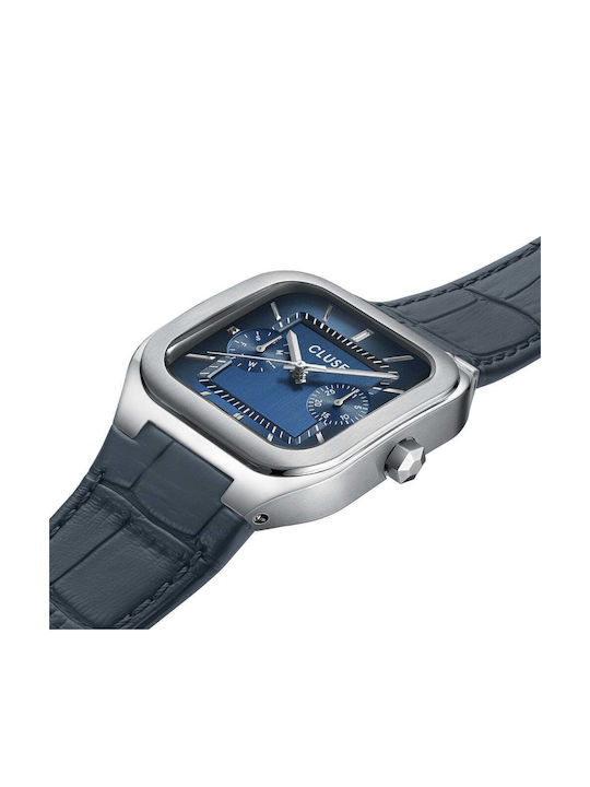 Cluse Men's Watch 35mm Battery with Leather Strap Blue/Silver Cluse Men's Watch 35mm Battery with Leather Strap Blue/Silver