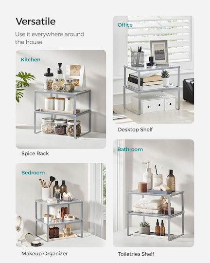Songmics Tabletop Metal Rack 23x32x16 cm, 2 Pieces, Silver