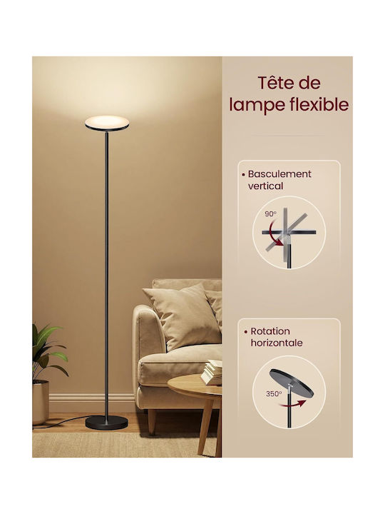 Vasagle LED Φωτιστικό Δαπέδου Υ176xΜ25εκ. με Θερμό Λευκό Φως 2800lm Μαύρο