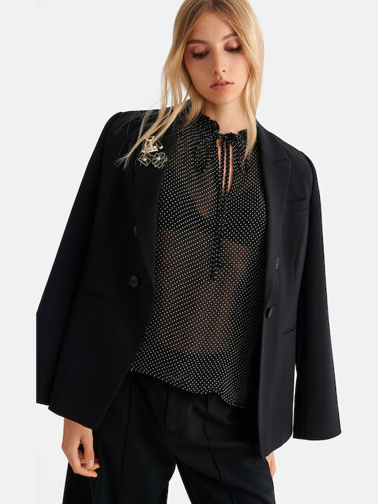 Attrattivo Damen Bluse Langärmelig mit V-Ausschnitt Polka Dot Schwarze