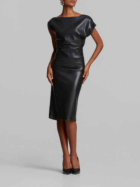 Midi Evening Dress Leather Black
