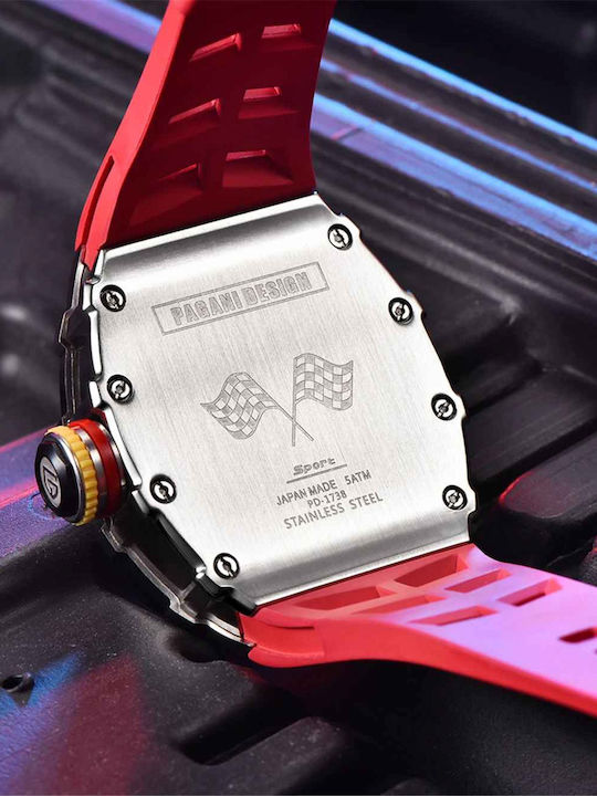 Pagani Design Vh65 Ceas bărbătesc 42mm cu curea din cauciuc Roșu