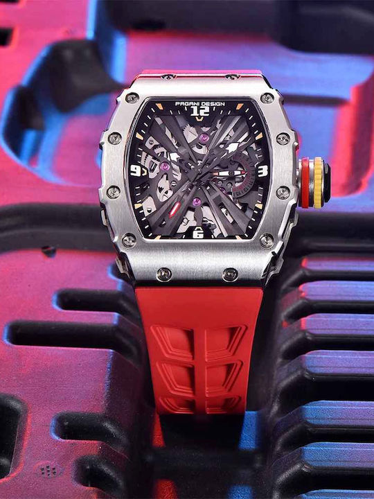 Pagani Design Vh65 Ceas bărbătesc 42mm cu curea din cauciuc Roșu