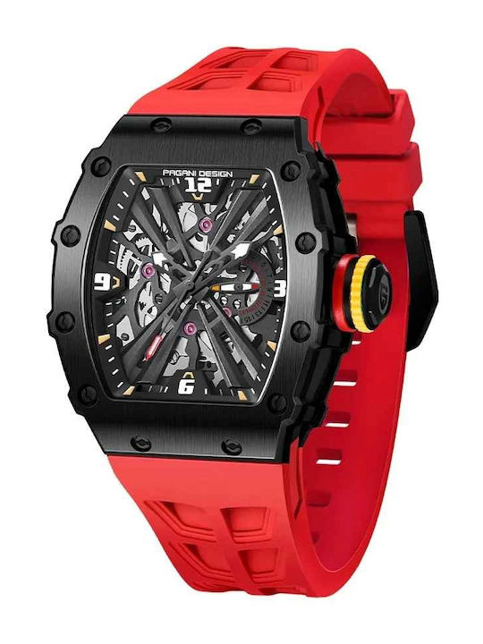 Pagani Design Pd-1738 Ceas Bărbătesc 42mm Cu Curea Din Cauciuc Black/red