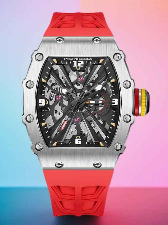 Pagani Design Vh65 Ceas bărbătesc 42mm cu curea din cauciuc Roșu