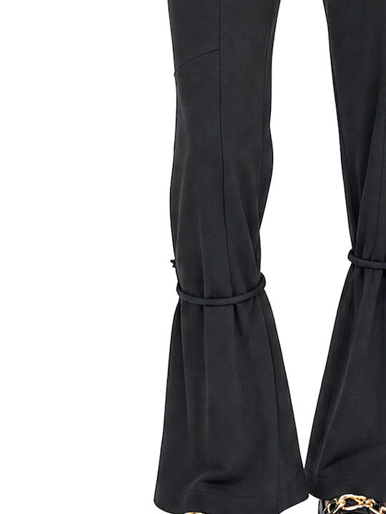 Damen Hochgeschnittenes Stoffhose mit Gummiband in Gerader Bein Stil Schwarz