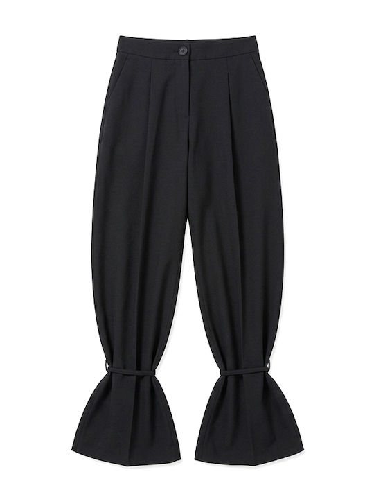 Damen Hochgeschnittenes Stoffhose mit Gummiband in Gerader Bein Stil Schwarz