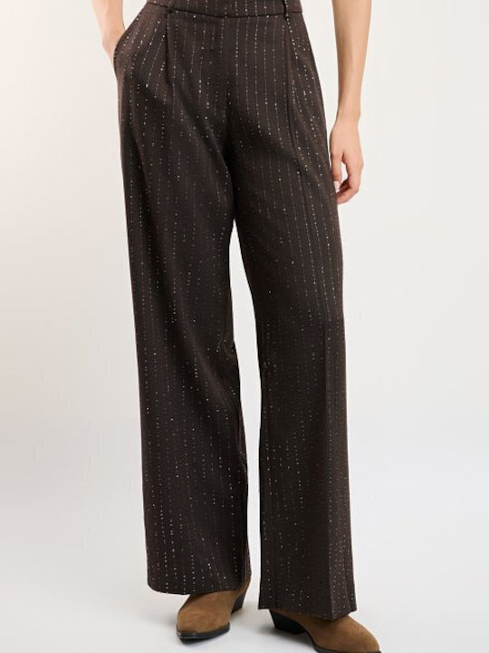Women's High Rise Pantaloons in Loose Fit Striped Beige