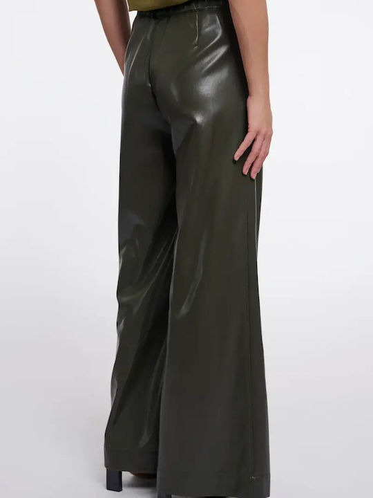 Women's High Rise Leather Pantaloons Dark Green