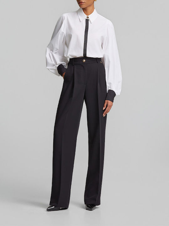Women's High Rise Crepe Trousers in Loose Fit Black