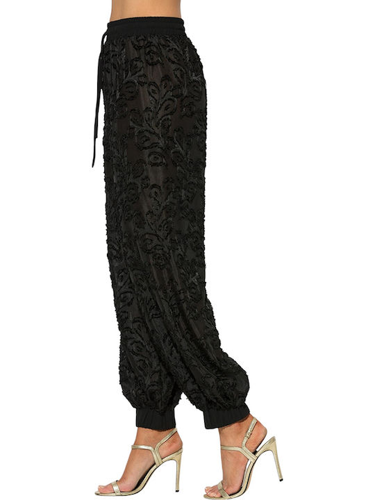 Damen Stoffhose mit Gummiband in Balloon Bein Stil Schwarz