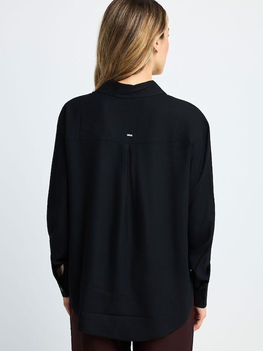 Langärmeliges Damenhemd Schwarz Monochrom FBL014-100-05-Schwarz