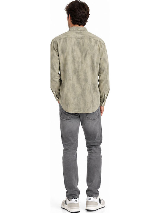 Long Sleeve Denim Overshirt in Regular Fit Khaki