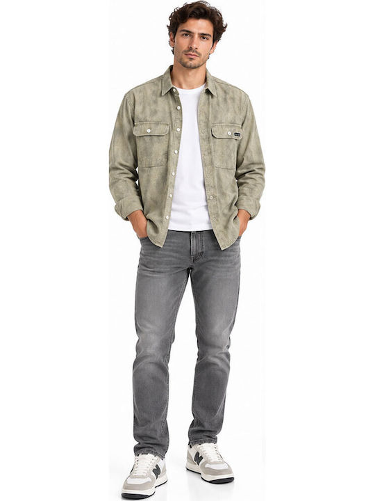 Long Sleeve Denim Overshirt in Regular Fit Khaki