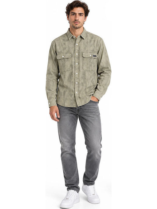 Long Sleeve Denim Overshirt in Regular Fit Khaki
