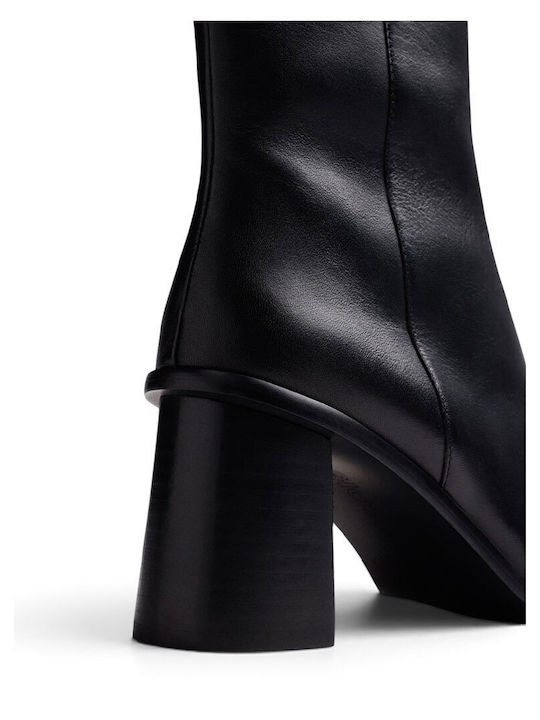 Leather Women's Ankle Boots with Mid Heel Black