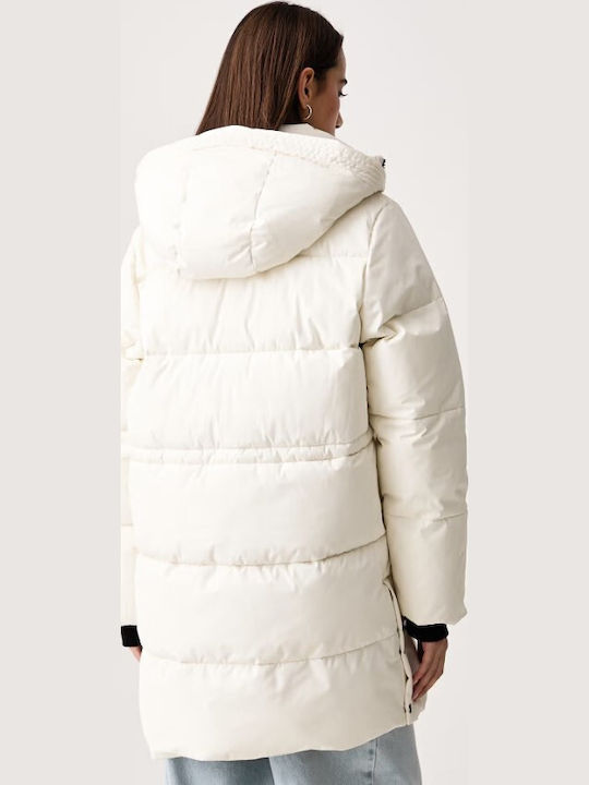 Long Women's Puffer Jacket for Winter White