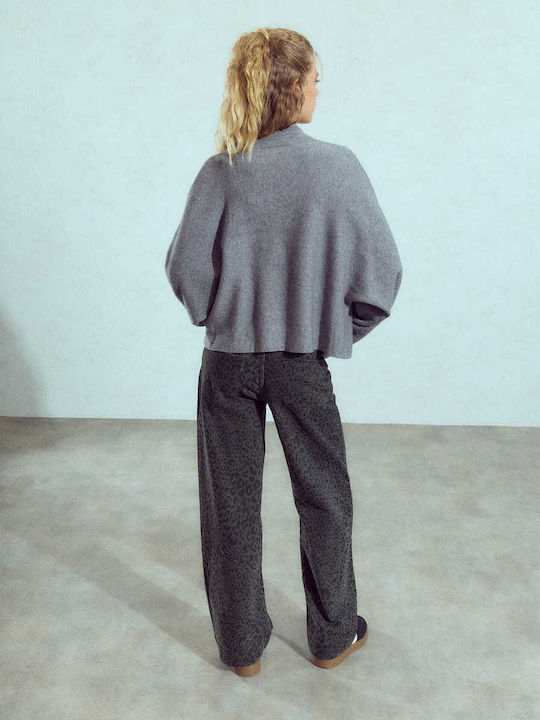 Celestino Дамски Джинси Wide Leg Леопард Loose Fit Тъмно Сиви