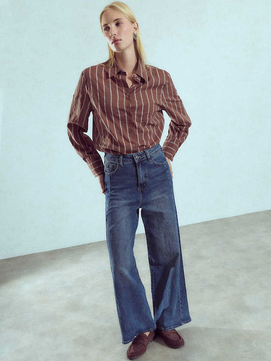 Celestino Damen Denim Wide Leg Baumwoll-Set Loose Fit Blau