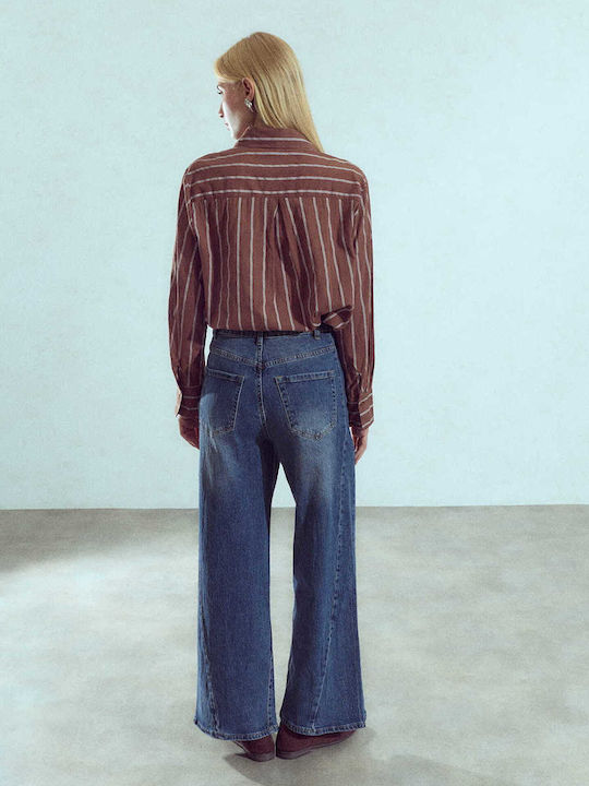 Celestino Damen Denim Wide Leg Baumwoll-Set Loose Fit Blau