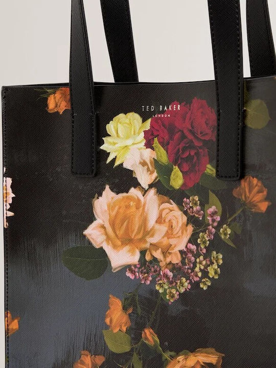 Blumige Damen Schultertasche Schwarz