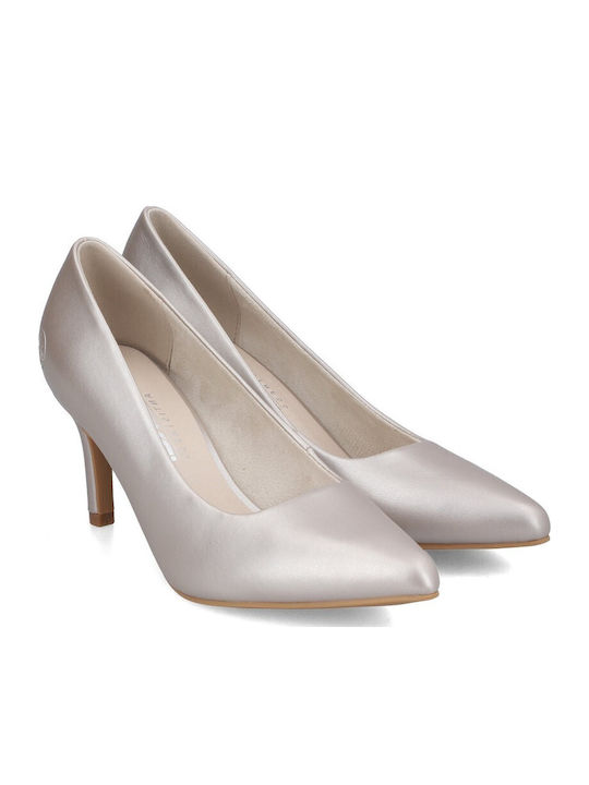 Leder Pumps Mit Mittelhohem Gold Absatz