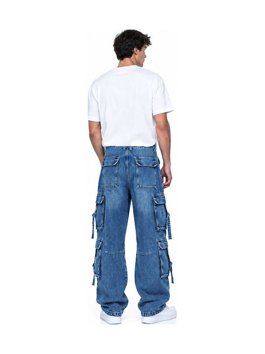 Herren Jeanshosen Cargo-Hose Entspannt Passform Blau