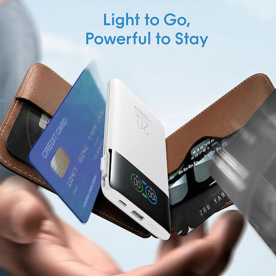 Veger Fuerza 10 Външна батерия 10000mAh 20W с USB-A порт и 2 USB-C порта Power Delivery / Quick Charge Бяла