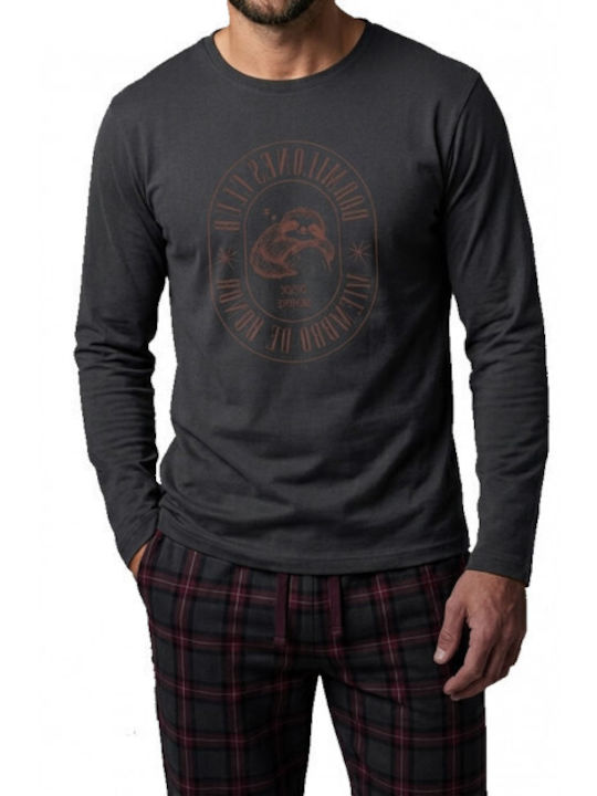 Dark Elephant Pijama de Vară în Carouri pentru Bărbați Bluză Gris Azulado Dark Elephant Pijama de Vară în Carouri pentru Bărbați Bluză Gris Azulado
