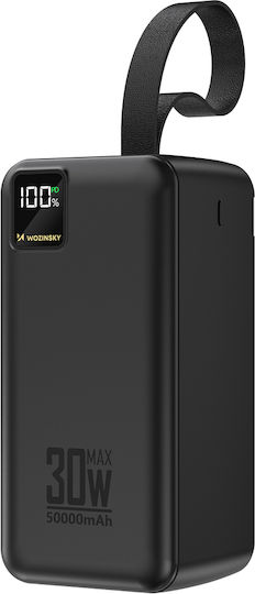 Wozinsky W8-B Power Bank 50000mAh 30W με 2 Θύρες USB-A και 2 Θύρες USB-C Μαύρο