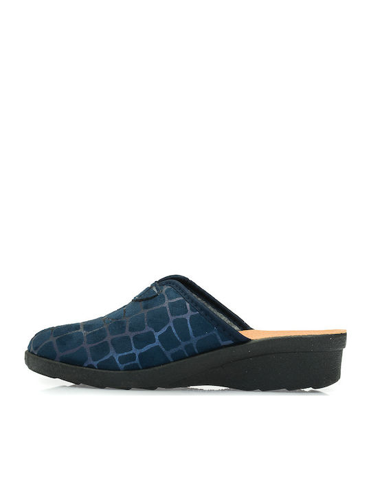 Damen Hausschuhe Leder Winter Blau