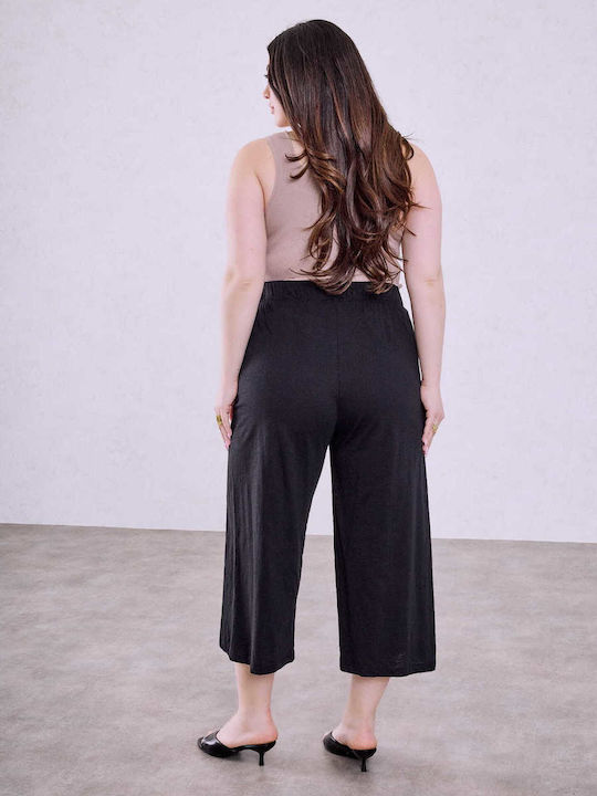 Celestino Zip Culottes Cotton Loose Fit Black