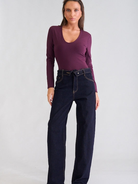 Damen-Bodysuit Mit Tiefem Ausschnitt Burgundisch