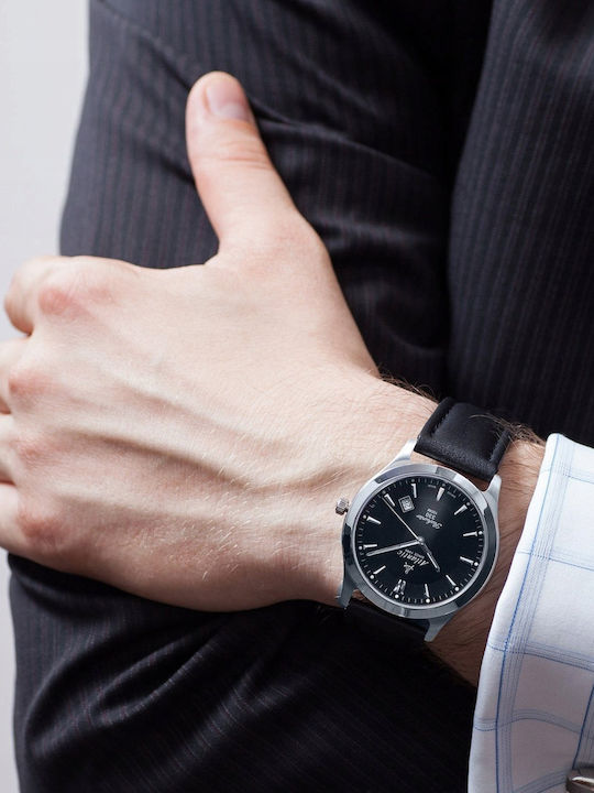 Men's Battery Watch with Black Leather Strap