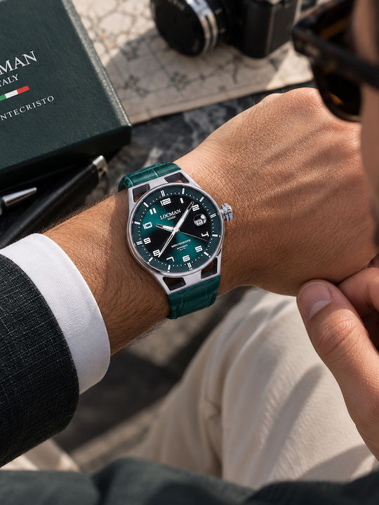 Locman Italy Men's Watch 41mm Automatic with Green Leather Strap