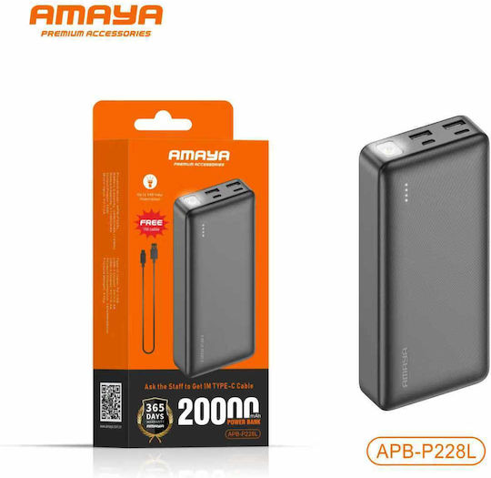 Amaya Apb-p228l Power Bank 20000mAh Φακό 10W 2 Θύρες Usb-a Usb-c