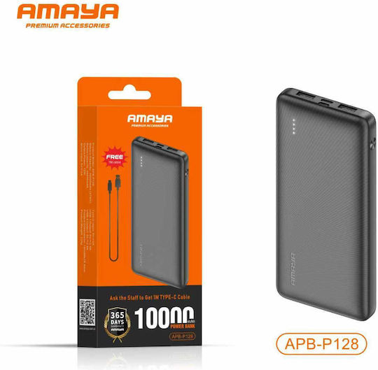 Amaya Apb-p128 Power Bank 10000mAh 2 Usb-a Anschlüsse Usb-c & Micro-usb Led-Anzeige Schwarze