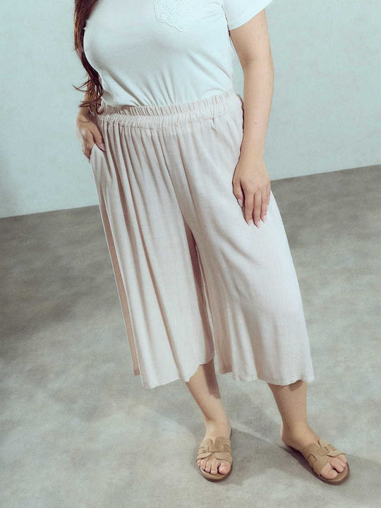 Celestino Zip-Culottes Einfarbige Viskose Loose Fit Beige