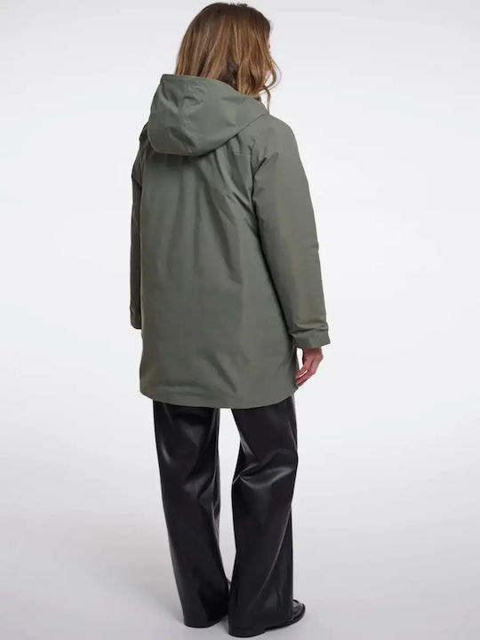 Long Women's Puffer Jacket for Winter Green