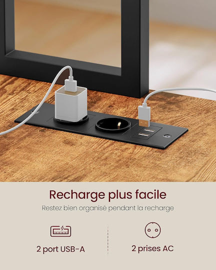 Γωνιακό Γραφείο Υπολογιστή με LED & USB θύρες 140x100x150εκ. Καφέ Ρουστίκ/ματ Μαύρο
