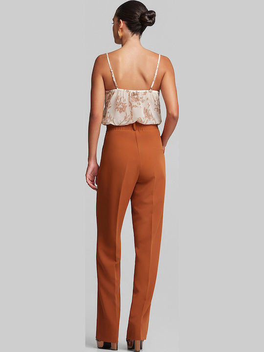 Women's High Rise Crepe Trousers in Loose Fit Ginger