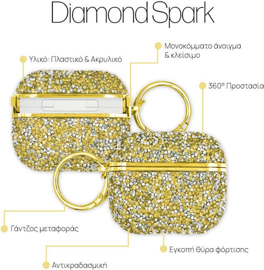 Sonique Diamond Spark Калъф Пластмасов С Кука В Златист Цвят За Apple AirPods 3