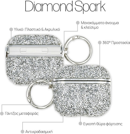 Sonique Diamond Spark Калъф Пластмасов с Кука в Сребрист Цвят за Apple AirPods 3