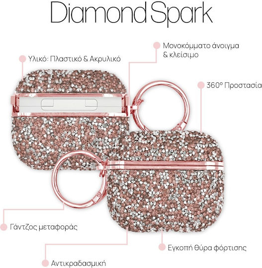 Sonique Diamond Spark Plastic Case With Hook In Rose Gold Colour For Apple AirPods 3