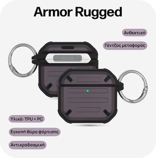 Sonique Armor Rugged Silicone Plastic Case With Hook In Purple Colour For Apple AirPods 4